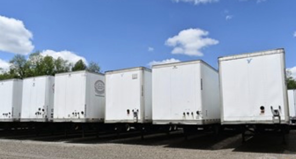 Row of Infinity Line 53-foot dry van trailers parked in the Elkhart yard